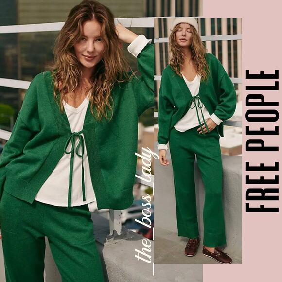 Free People sweater set co-ord matching set pants knit cozy boho Medium - Picture 1 of 10